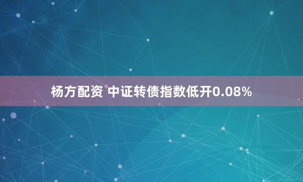 杨方配资 中证转债指数低开0.08%
